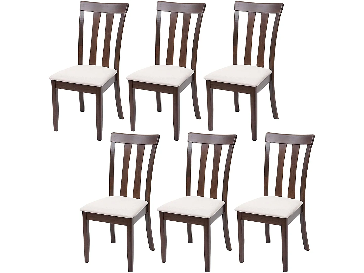 Lot de 6 chaises de salle à manger en bois massif marron foncé et assise en tissu crème CDS04664