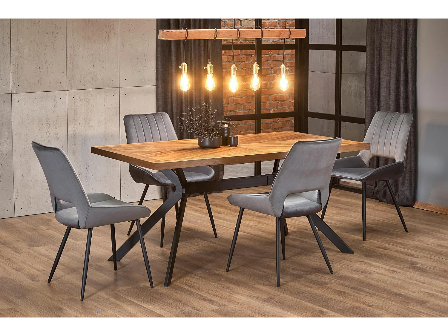 Sedia da pranzo contemporanea in velluto grigio scuro con gambe in metallo nero CLOUD