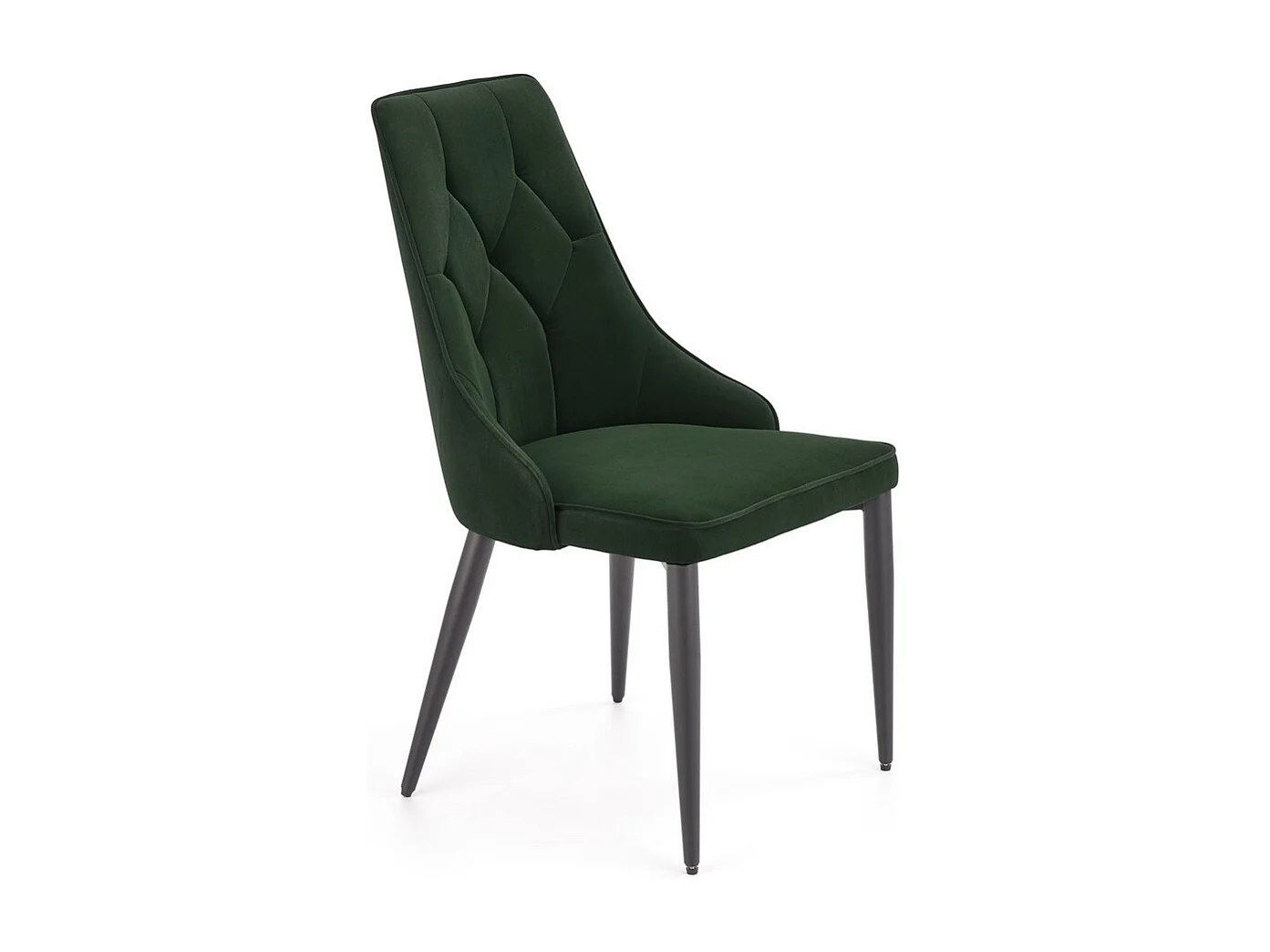 Silla de terciopelo verde oscuro con respaldo acolchado y patas de acero negro COSMOS