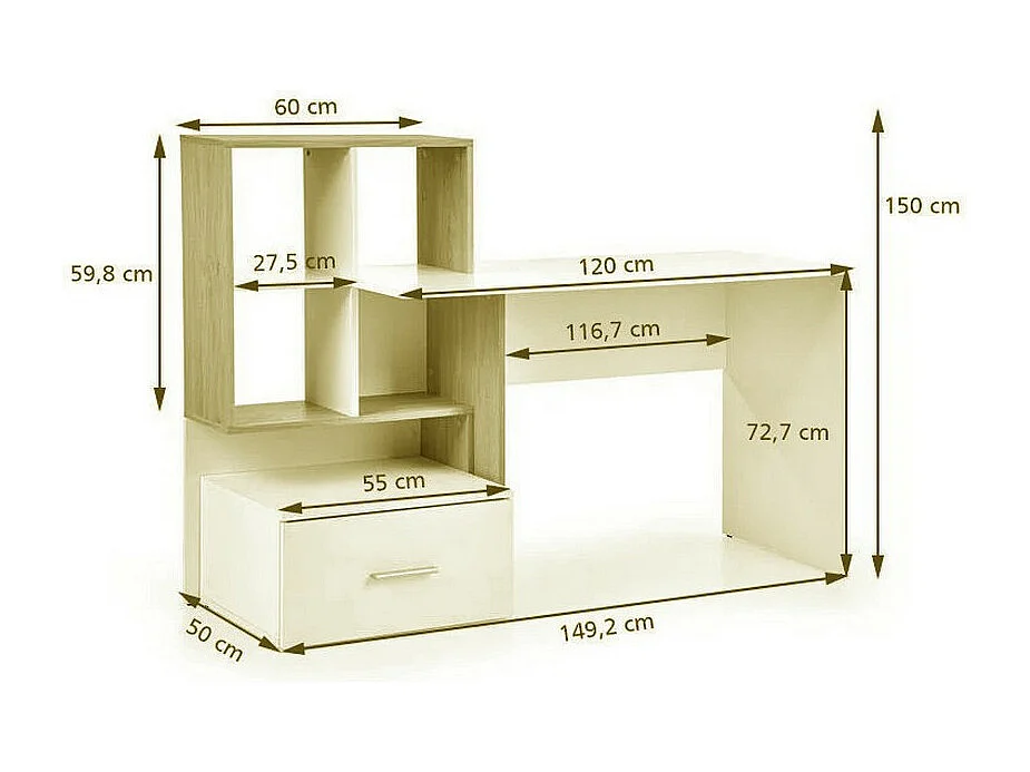 Bureau gris anthracite et aspect chêne avec grand tiroir et étagères STAND