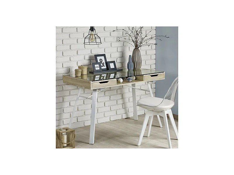 Escritorio escandinavo con tapa de cristal Leo