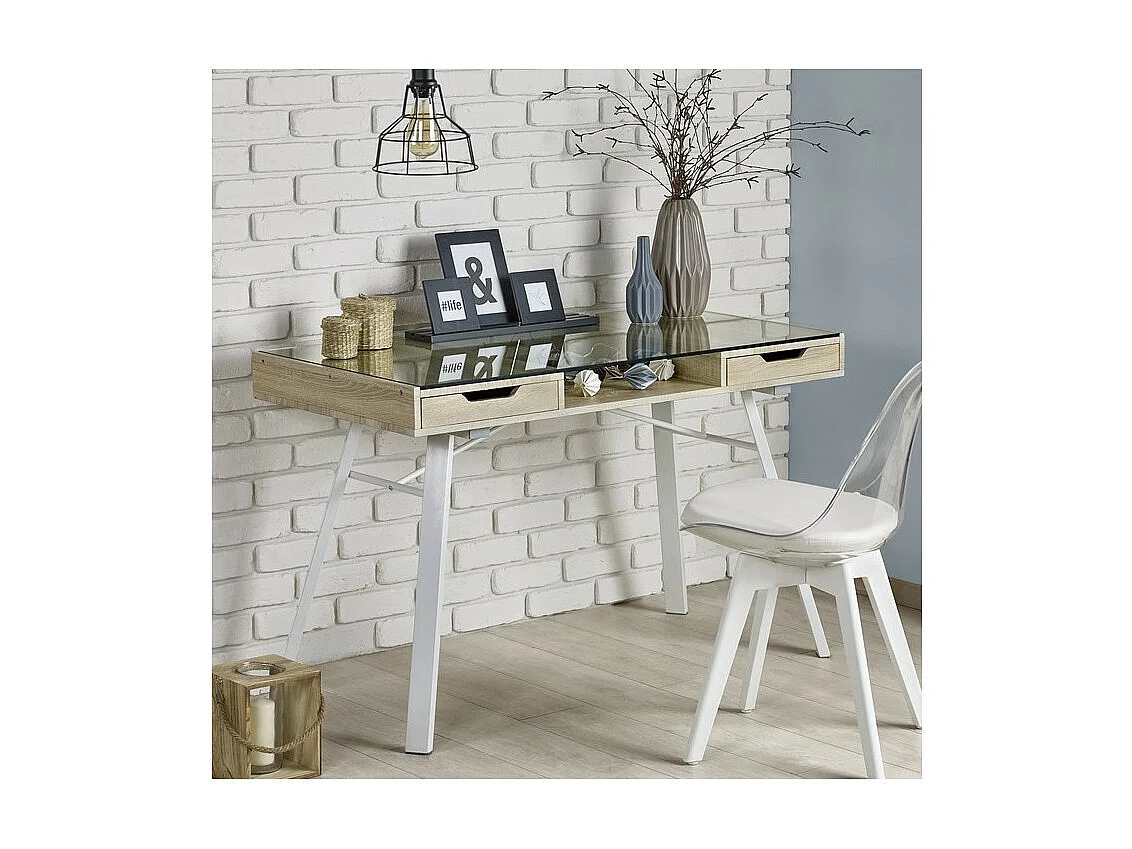 Escritorio escandinavo con tapa de cristal Leo