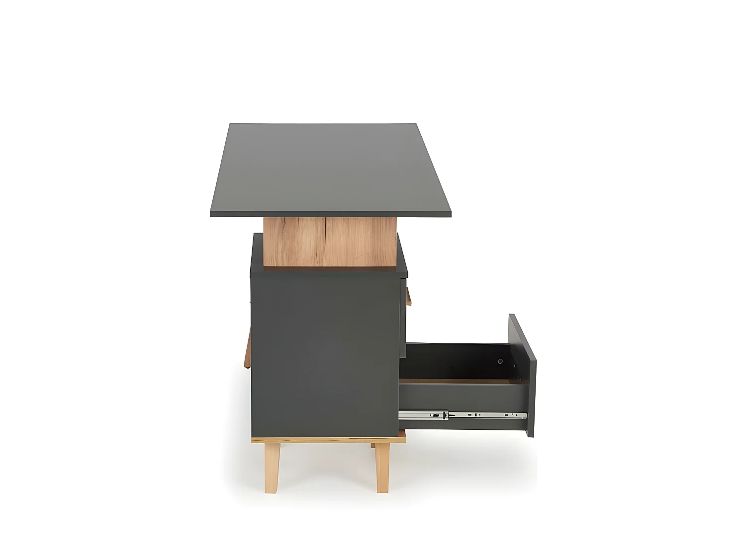 Bureau industriel anthracite et bois 2 tiroirs Vitim