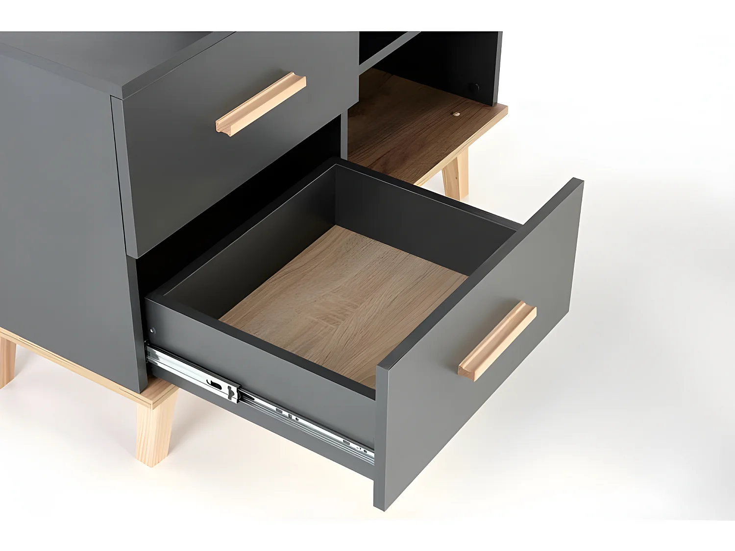 Bureau industriel anthracite et bois 2 tiroirs Vitim