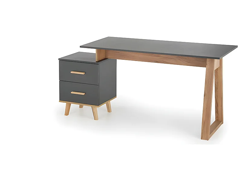 Bureau industriel anthracite et bois 2 tiroirs Vitim