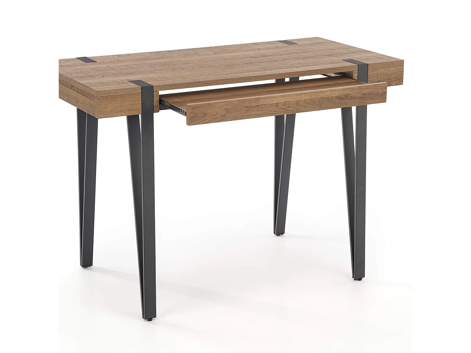 Escritorio de 110 x 55 cm con tablero de aspecto nogal y patas de pasador de acero FUN negro