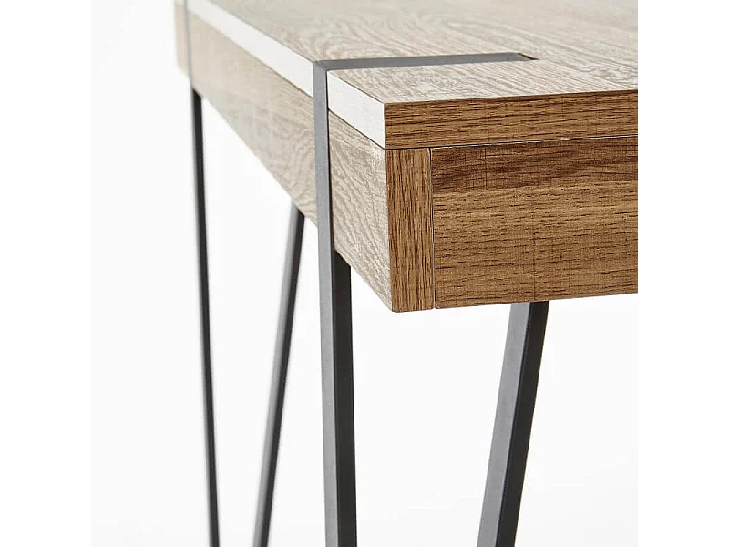 Escritorio de 110 x 55 cm con tablero de aspecto nogal y patas de pasador de acero FUN negro