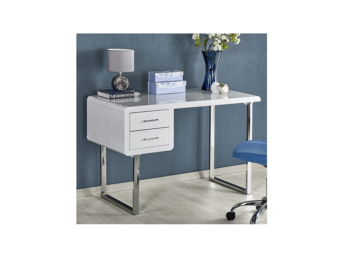 Bureau design double tiroirs blanc Tobias