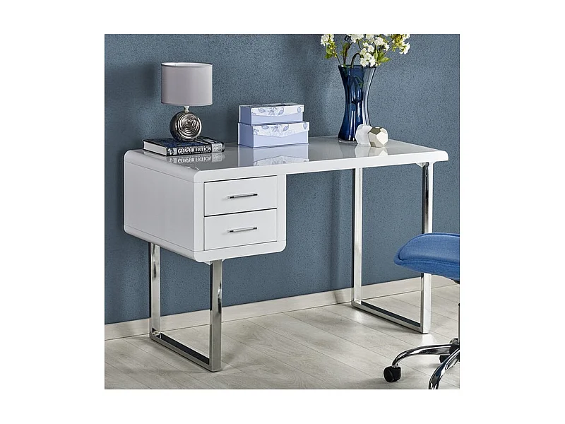 Bureau design double tiroirs blanc Tobias