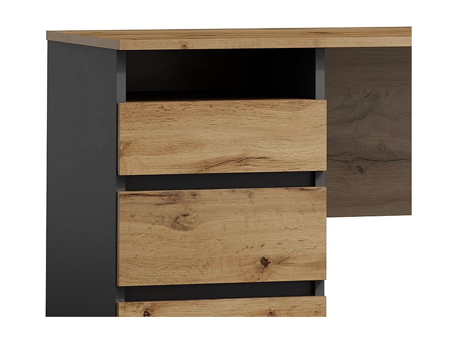 Bureau 120cm chêne et anthracite 3 tiroirs Study