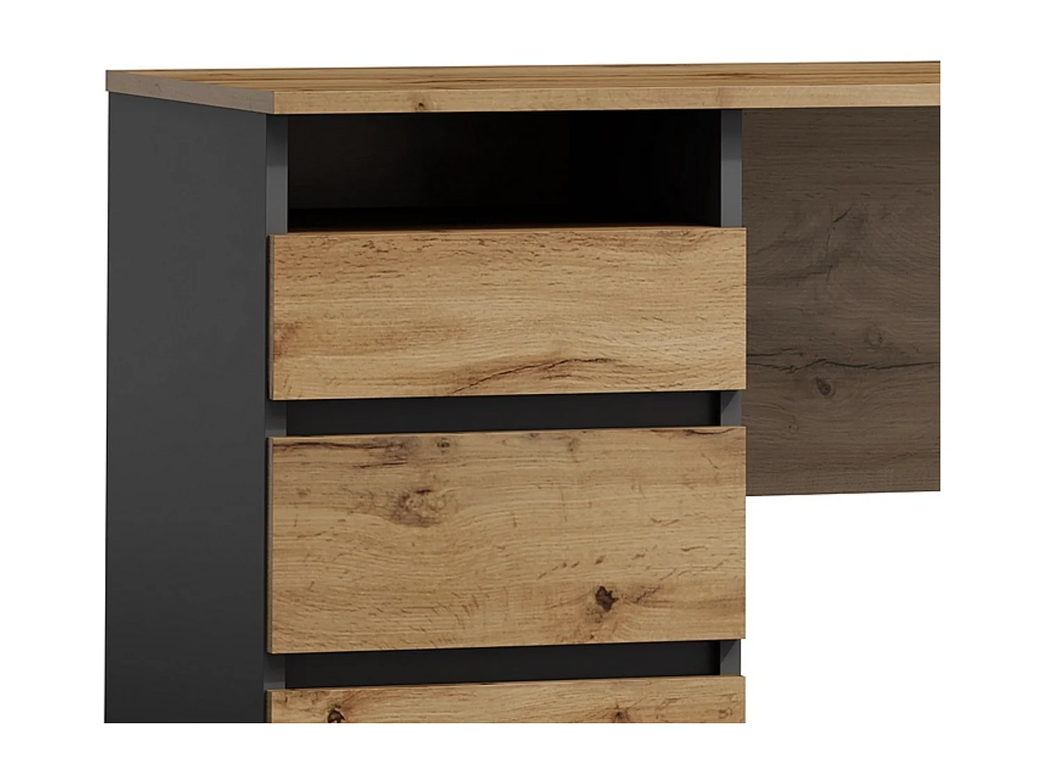 Scrivania a 3 cassetti da 120 cm in rovere e antracite