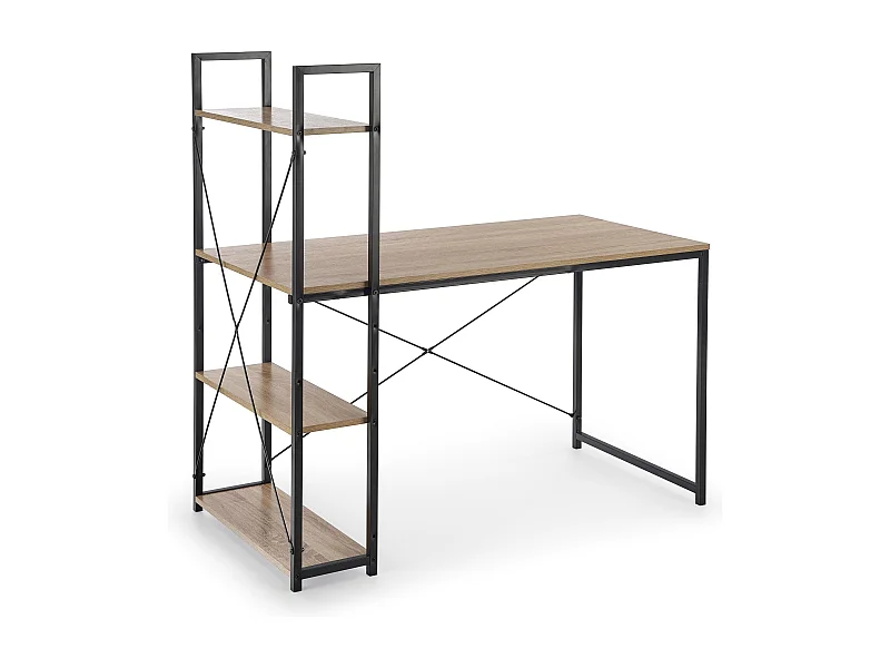 Scrivania Loggia con ripiani in rovere e acciaio nero
