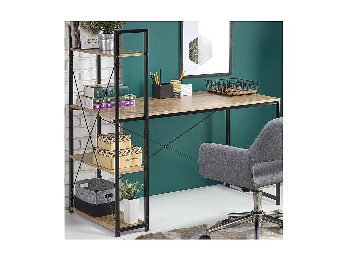 Scrivania Loggia con ripiani in rovere e acciaio nero