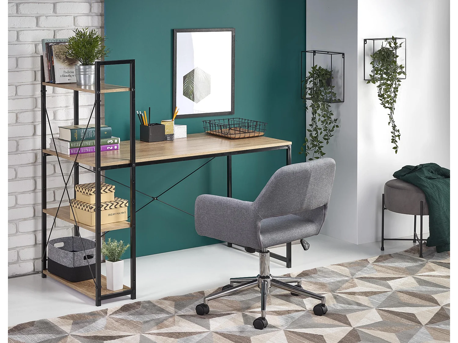 Scrivania Loggia con ripiani in rovere e acciaio nero