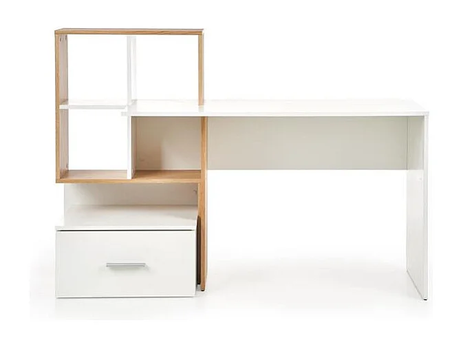 Bureau blanc et aspect chêne avec grand tiroir et étagères STAND