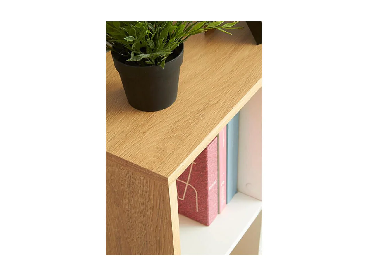 Bureau blanc et aspect chêne avec grand tiroir et étagères STAND