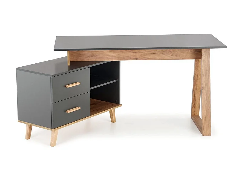 Escritorio esquinero Vitim XL 2 cajones antracita y madera