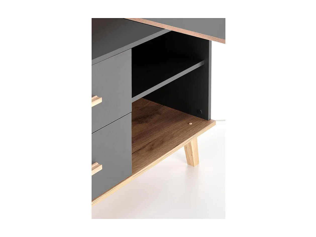 Bureau d'angle anthracite et bois 2 tiroirs 2 niches Vitim XL