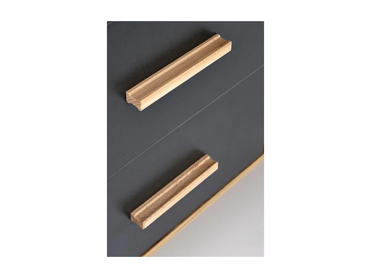 Bureau d'angle anthracite et bois 2 tiroirs 2 niches Vitim XL