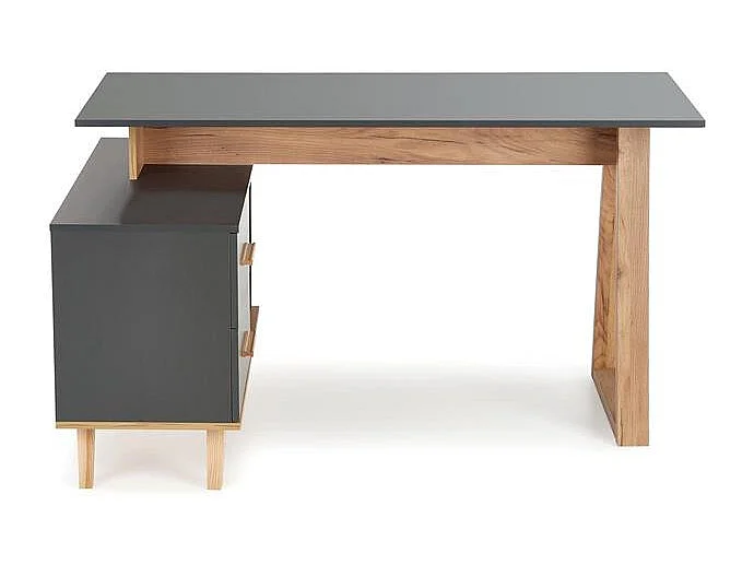 Bureau d'angle anthracite et bois 2 tiroirs 2 niches Vitim XL