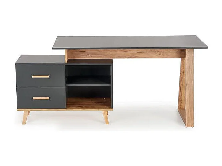 Bureau d'angle anthracite et bois 2 tiroirs 2 niches Vitim XL