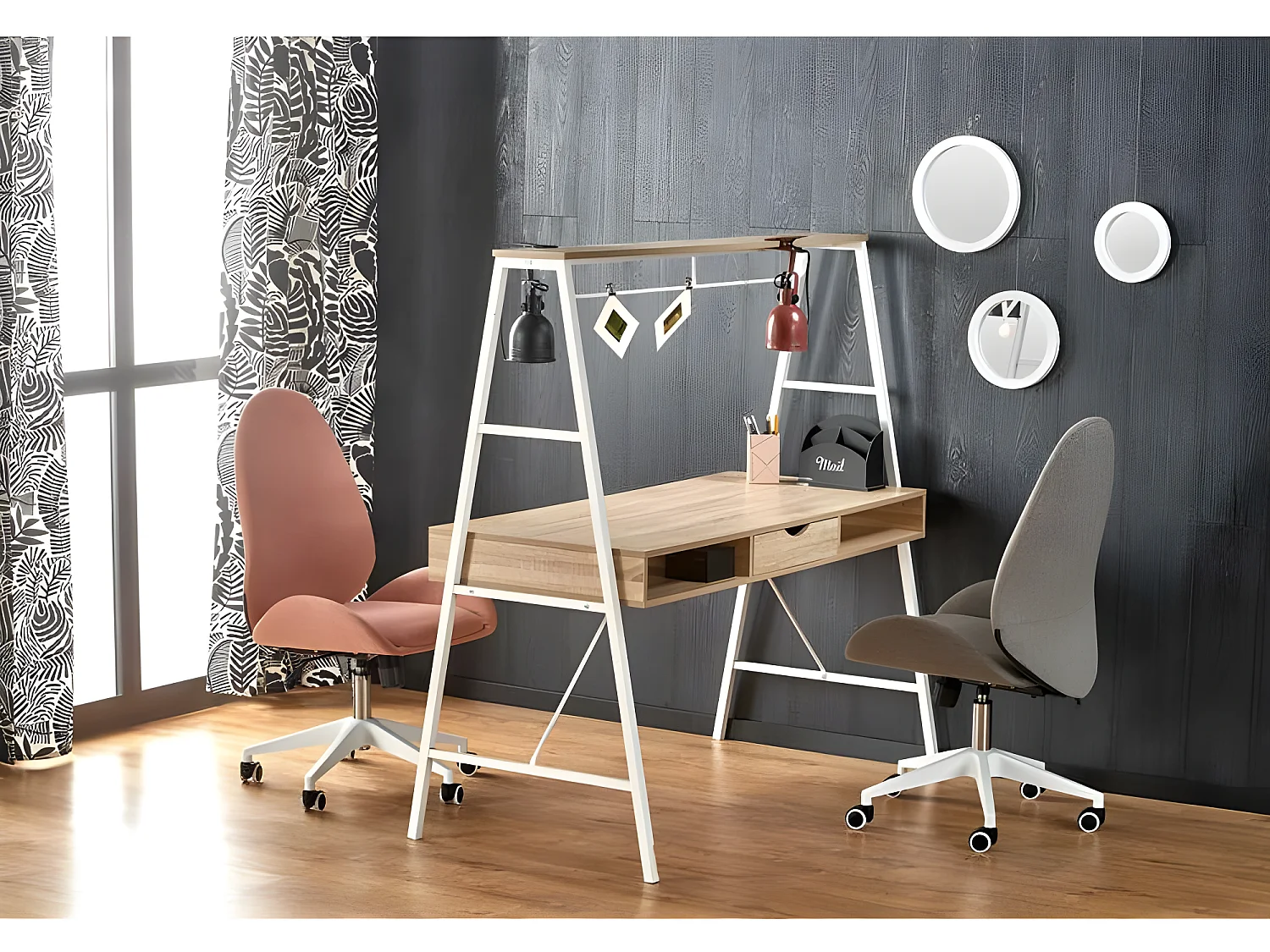 Bureau design chêne sonoma et blanc YKAR