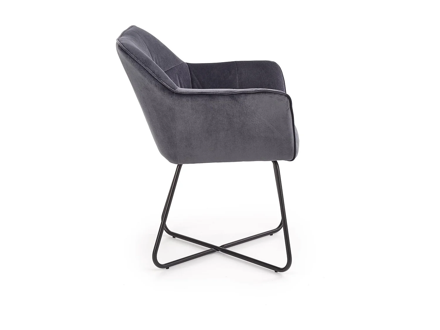 Sedia contemporanea in velluto grigio con base design PLATINUM in acciaio nero