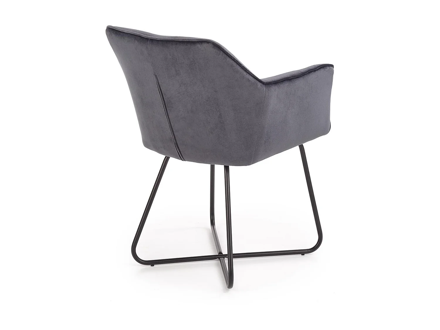 Chaise contemporaine en velours gris avec piètement design en acier noir PLATINUM
