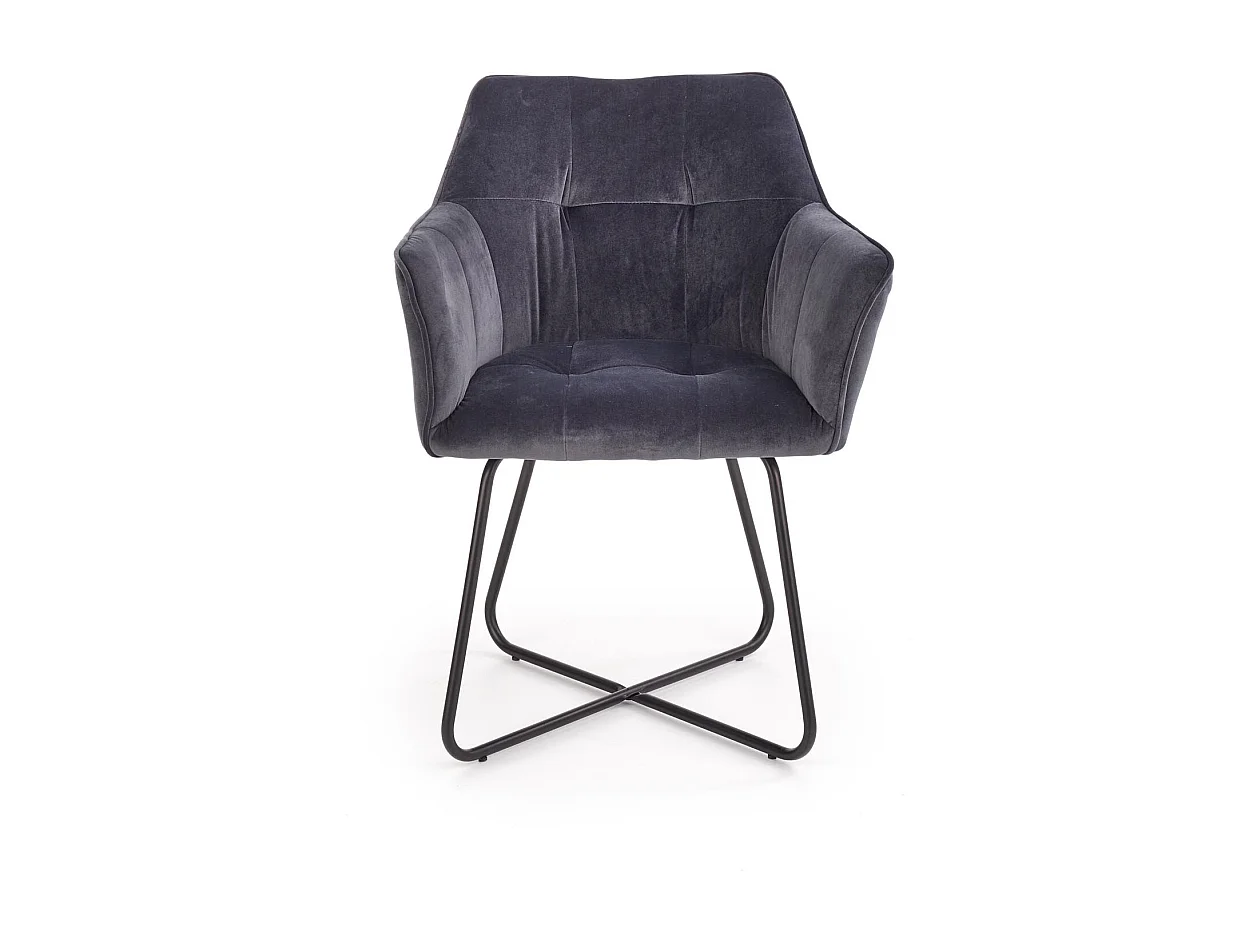 Chaise contemporaine en velours gris avec piètement design en acier noir PLATINUM