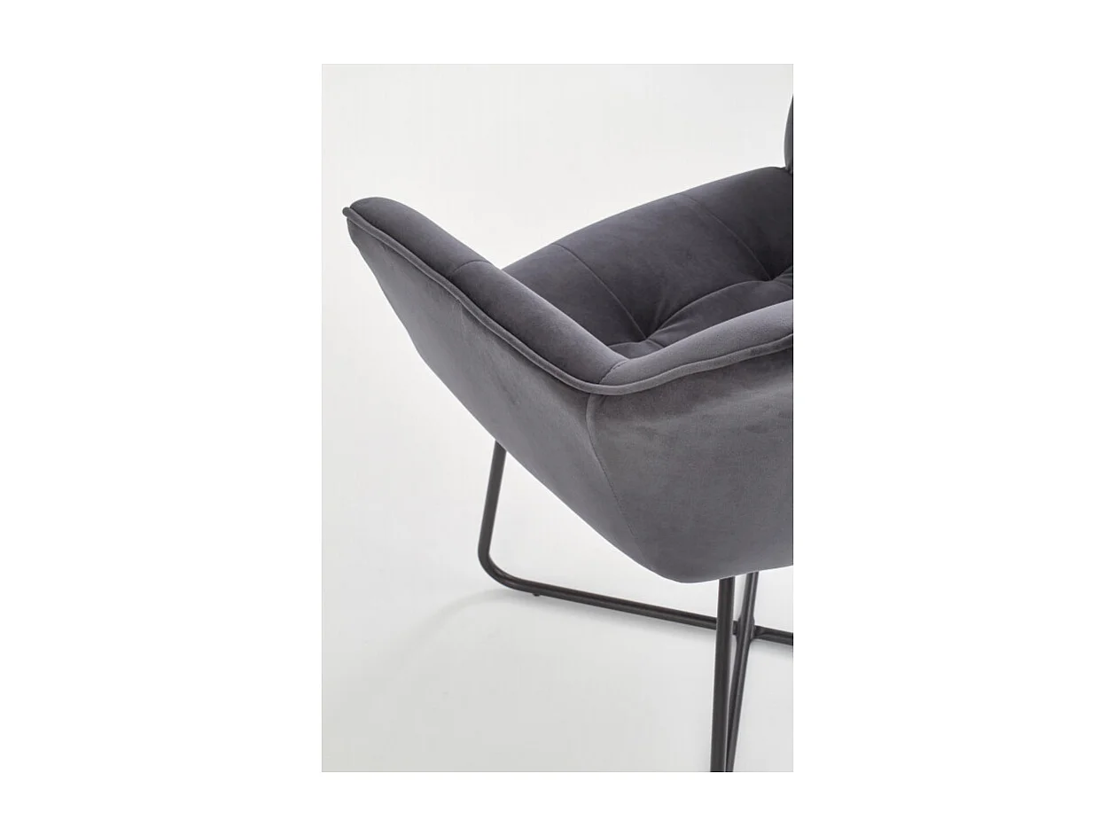 Chaise contemporaine en velours gris avec piètement design en acier noir PLATINUM