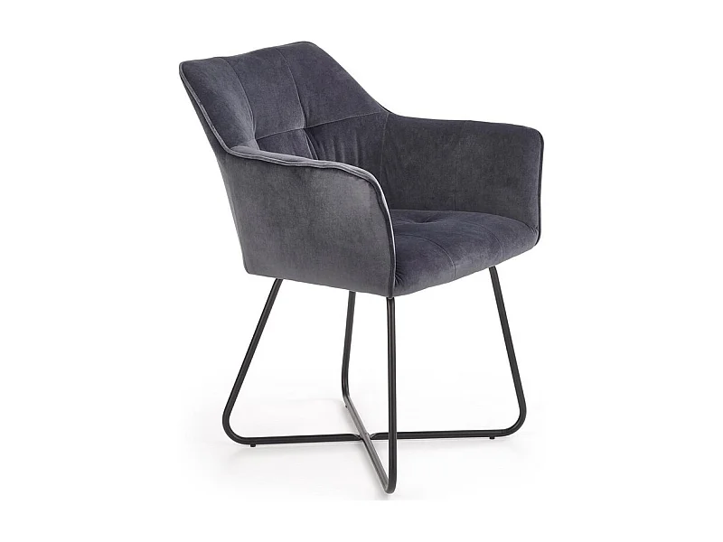 Chaise contemporaine en velours gris avec piètement design en acier noir PLATINUM