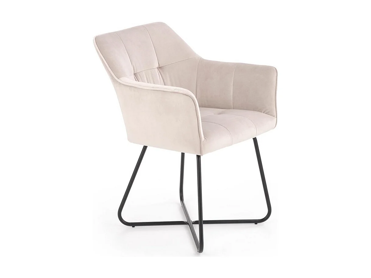 Sedia contemporanea in velluto beige con base design PLATINUM in acciaio nero