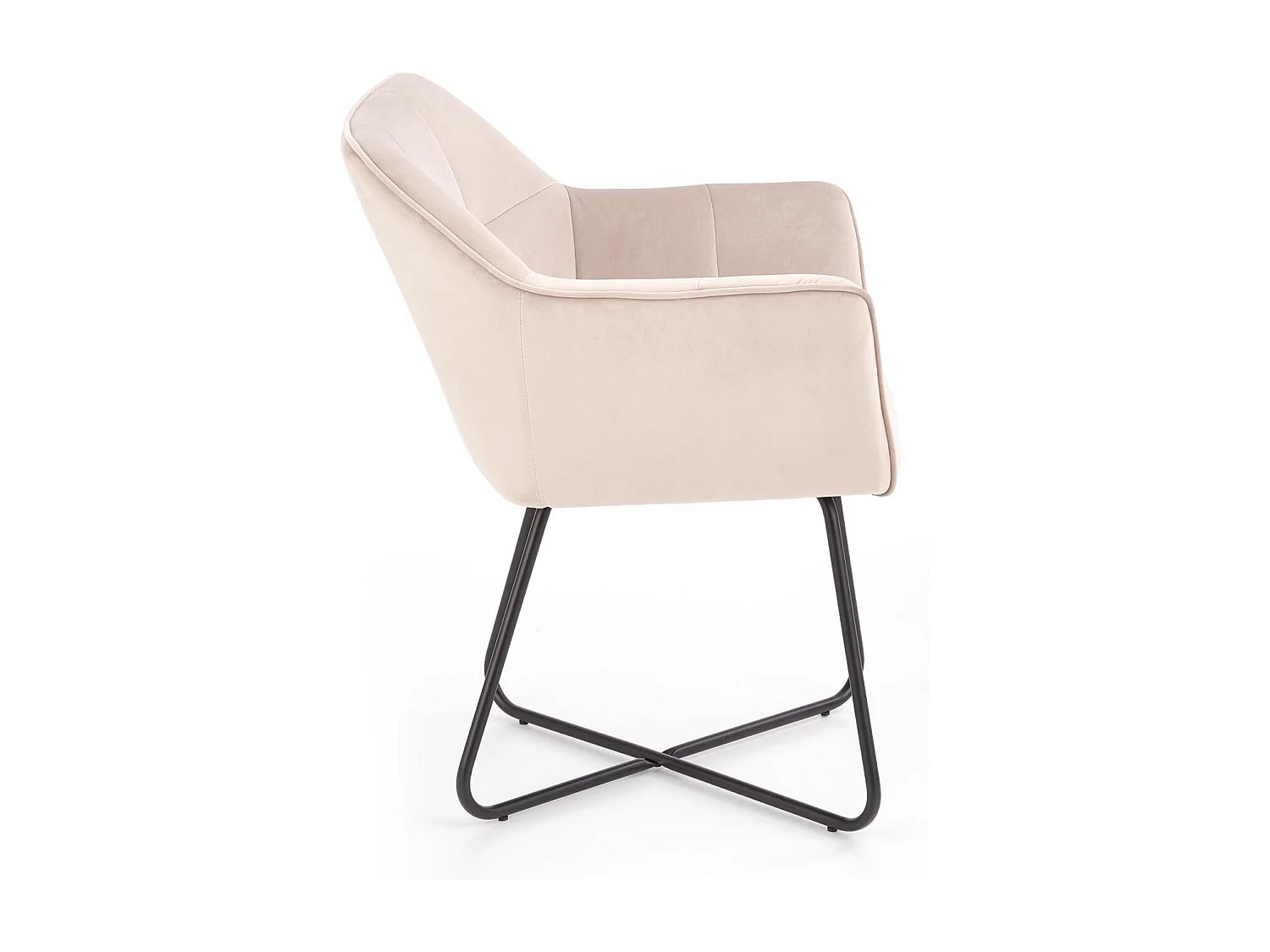 Sedia contemporanea in velluto beige con base design PLATINUM in acciaio nero