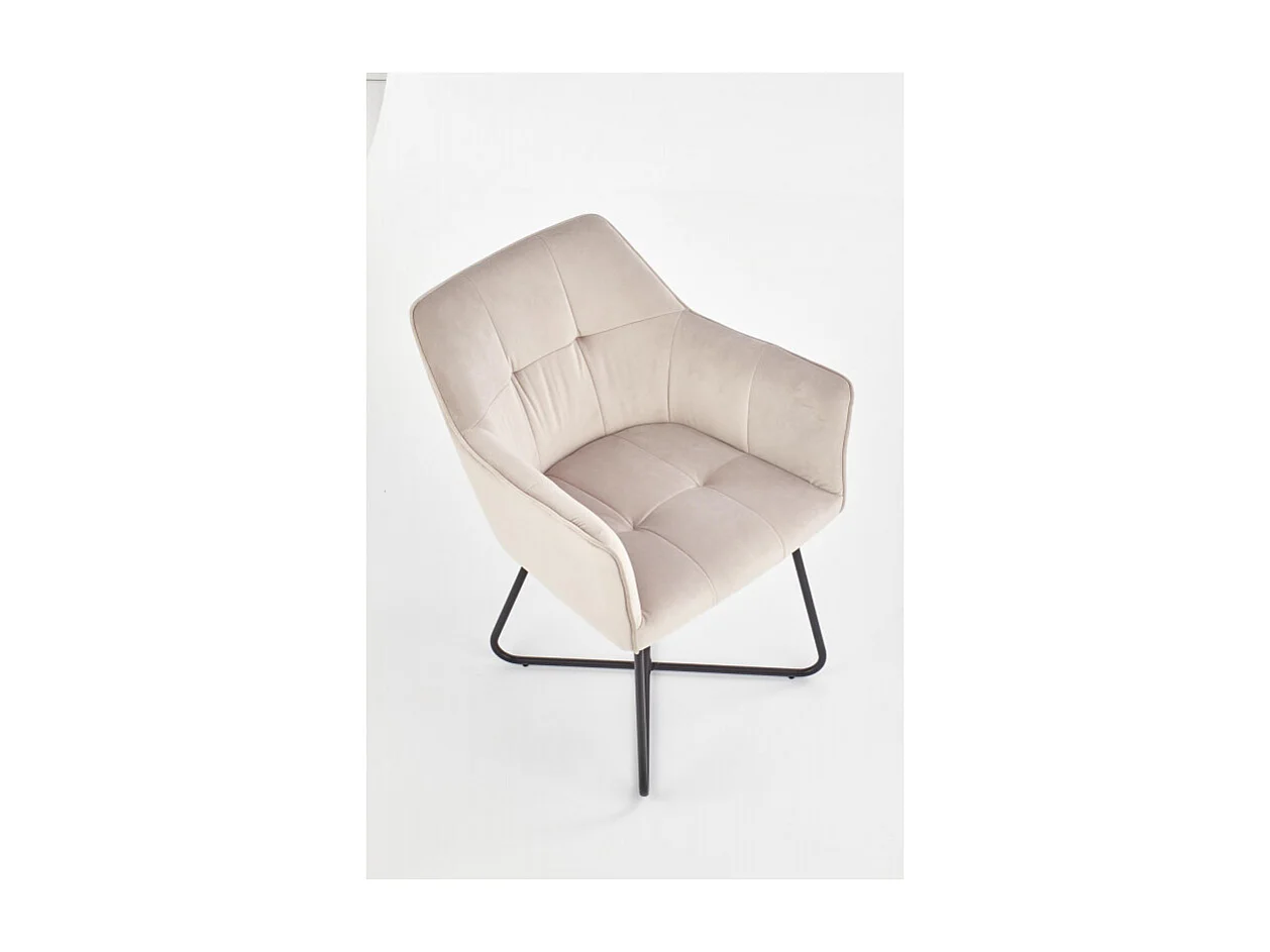 Sedia contemporanea in velluto beige con base design PLATINUM in acciaio nero