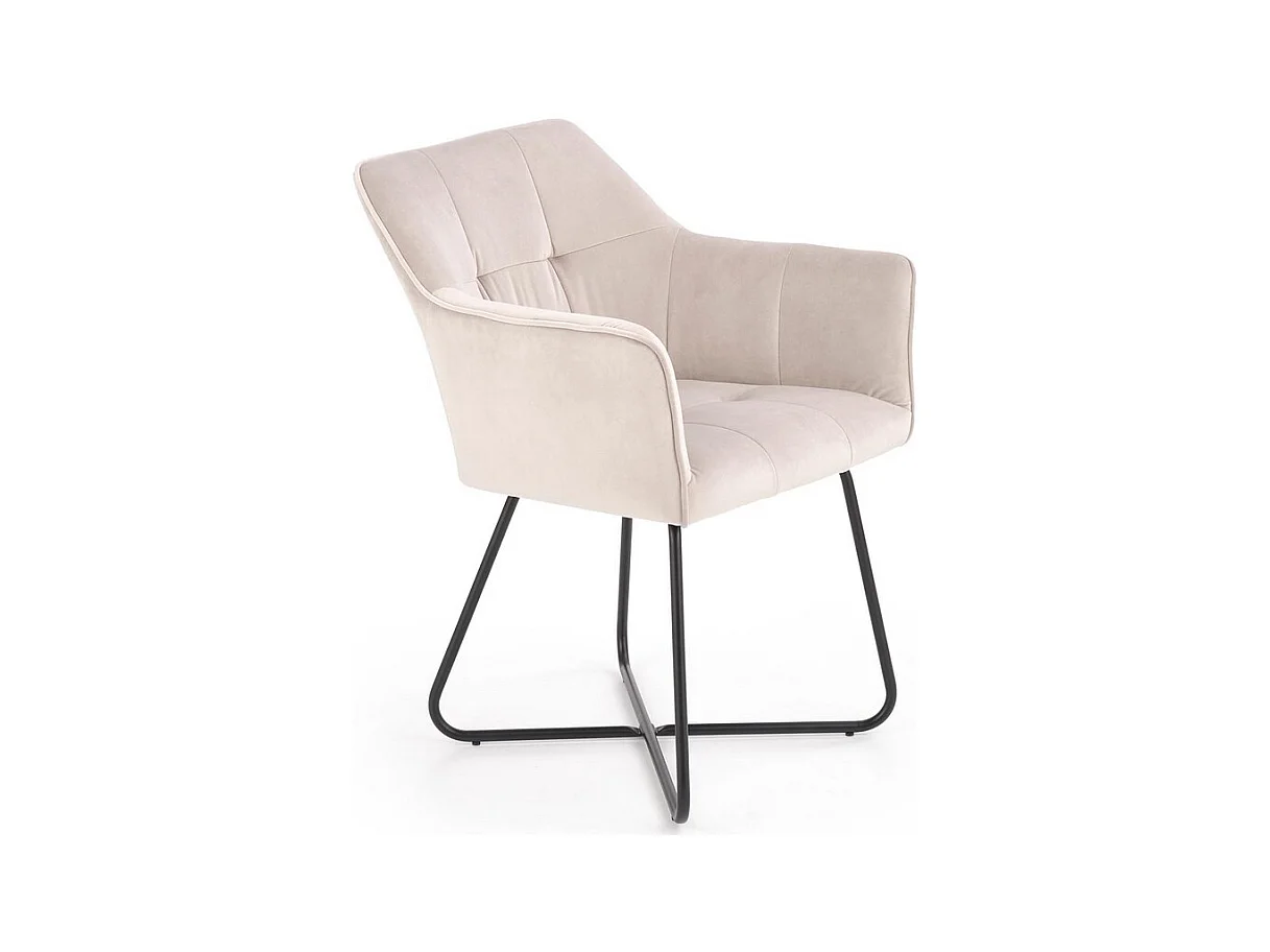 Chaise contemporaine en velours beige avec piètement design en acier noir PLATINUM