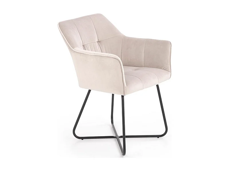 Chaise contemporaine en velours beige avec piètement design en acier noir PLATINUM