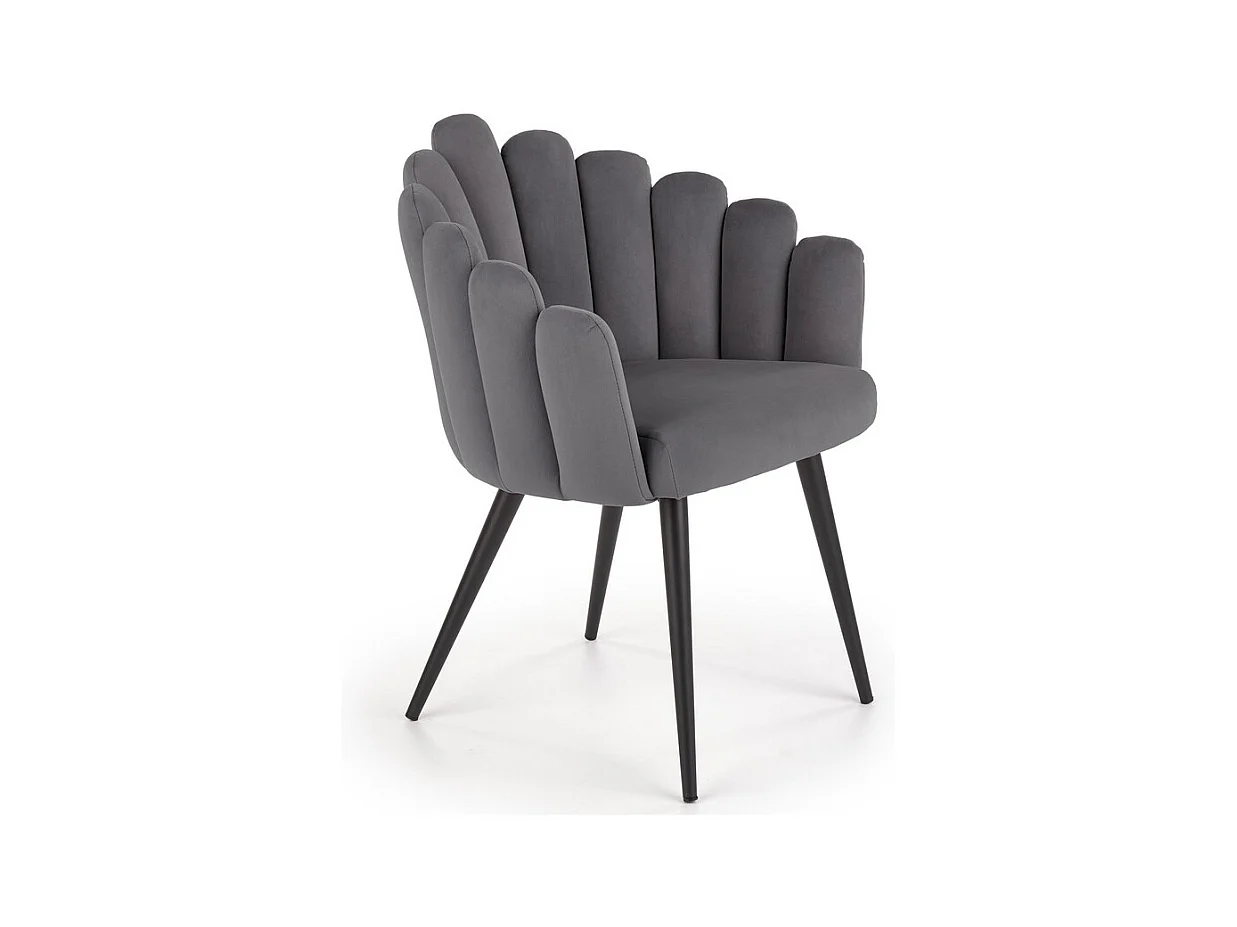 Silla de comedor de diseño en terciopelo gris con patas de acero negro Amboise