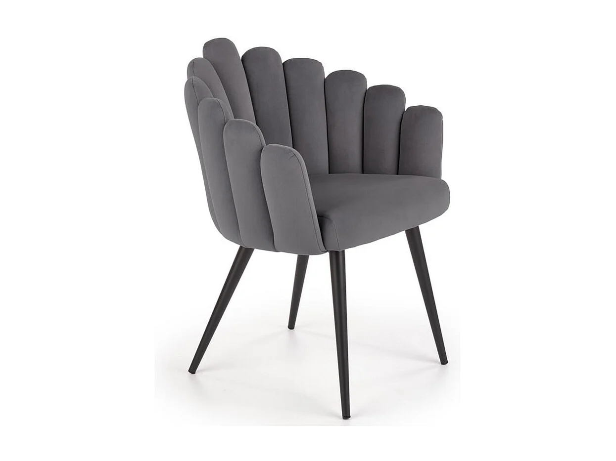 Silla de comedor de diseño en terciopelo gris con patas de acero negro Amboise
