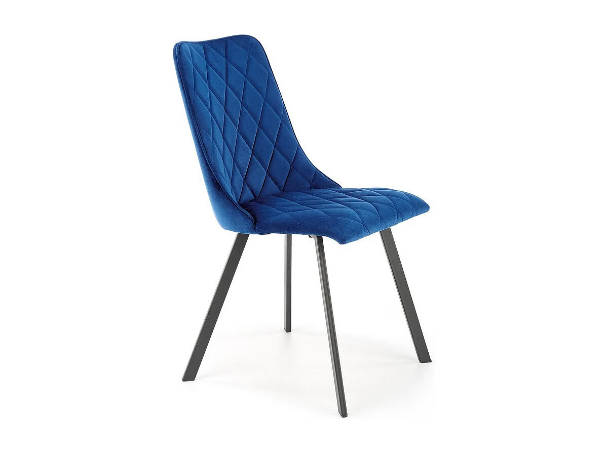 Silla de comedor tapizada en terciopelo azul con patas de metal negro ODUNA