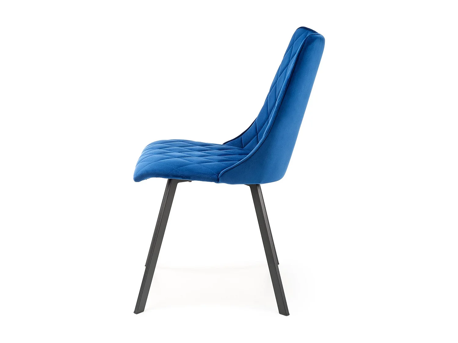 Silla de comedor tapizada en terciopelo azul con patas de metal negro ODUNA