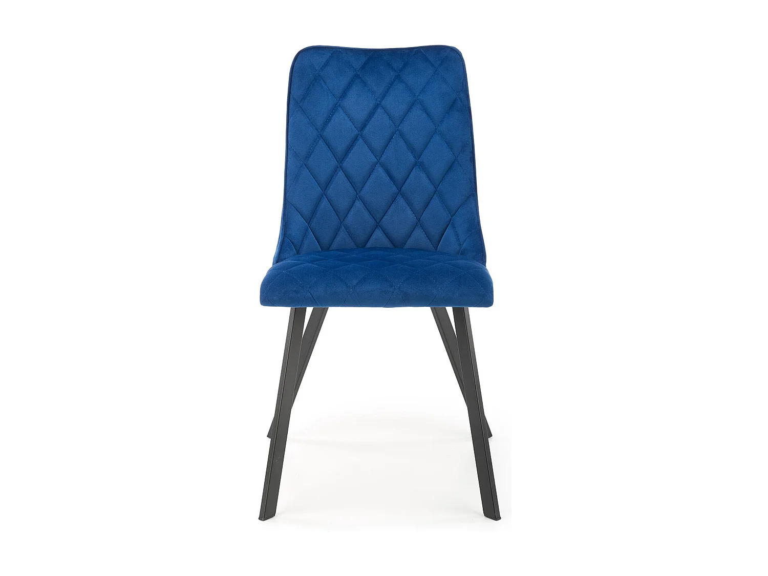 Silla de comedor tapizada en terciopelo azul con patas de metal negro ODUNA