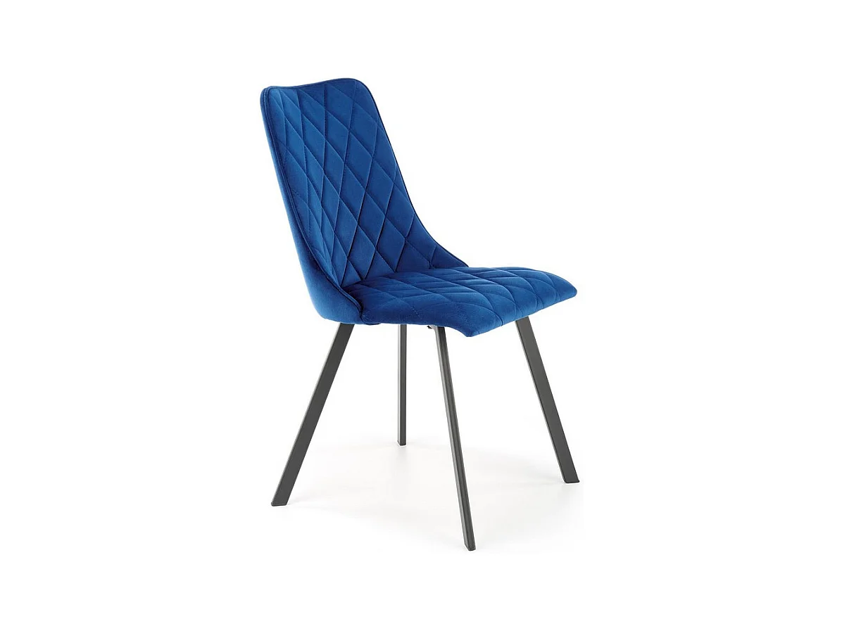Chaise de salle à manger capitonnée en velours bleu et pieds en métal noir ODUNA