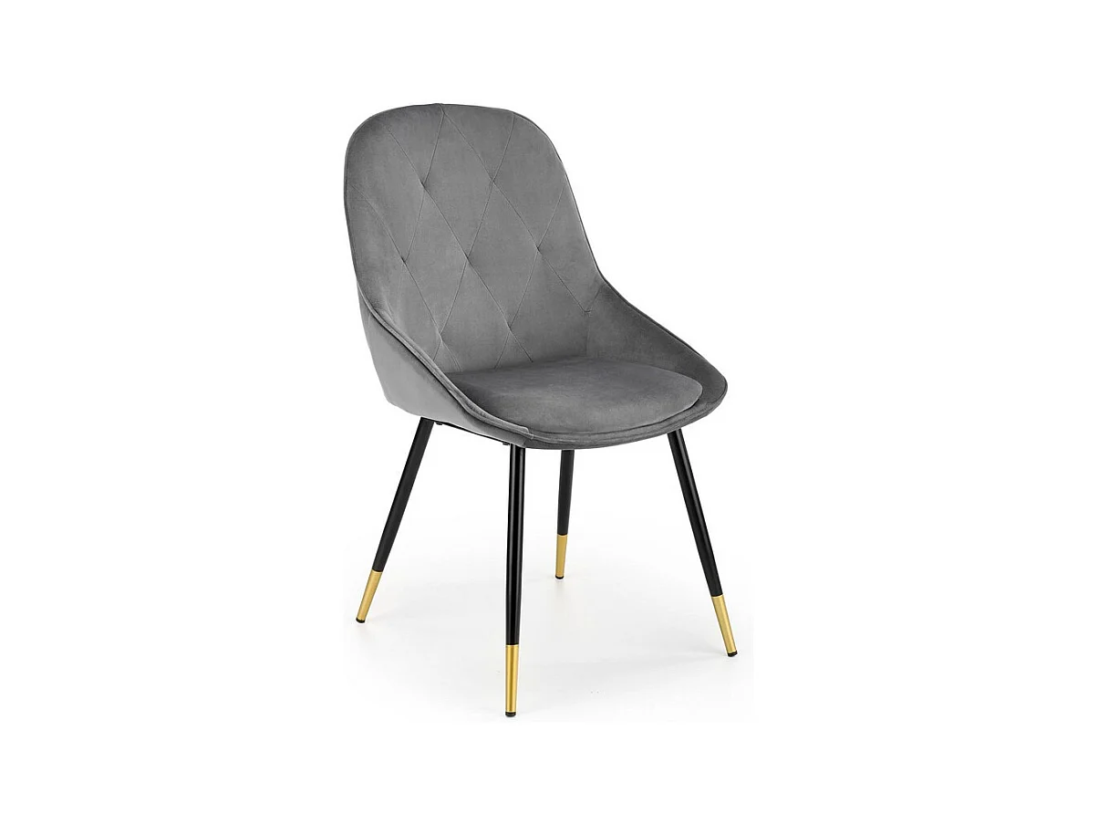 Chaise de salle à manger en velours gris avec pieds noirs et dorés en métal DAMONA