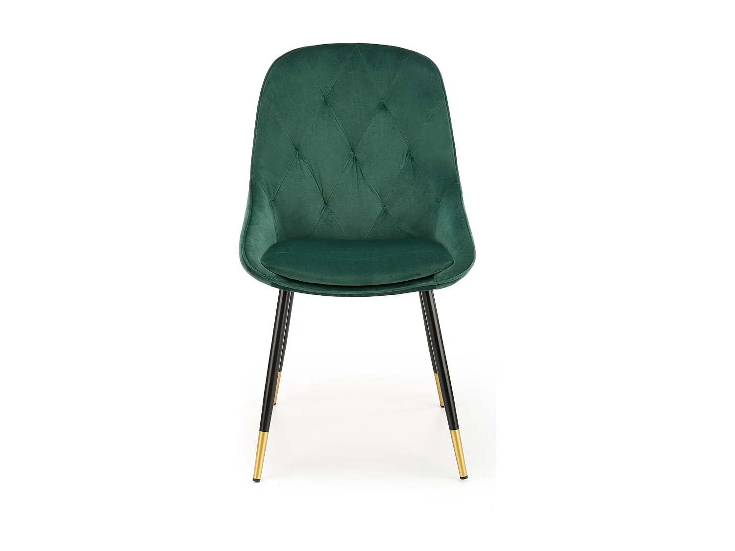 Sedia da pranzo in velluto verde con gambe in metallo nero e oro DAMONA