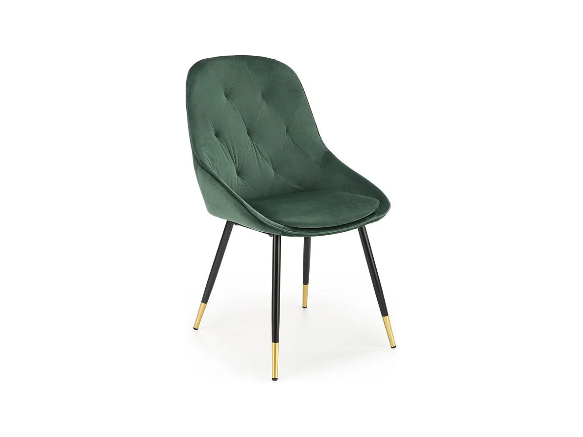 Chaise de salle à manger en velours vert avec pieds noirs et dorés en métal DAMONA