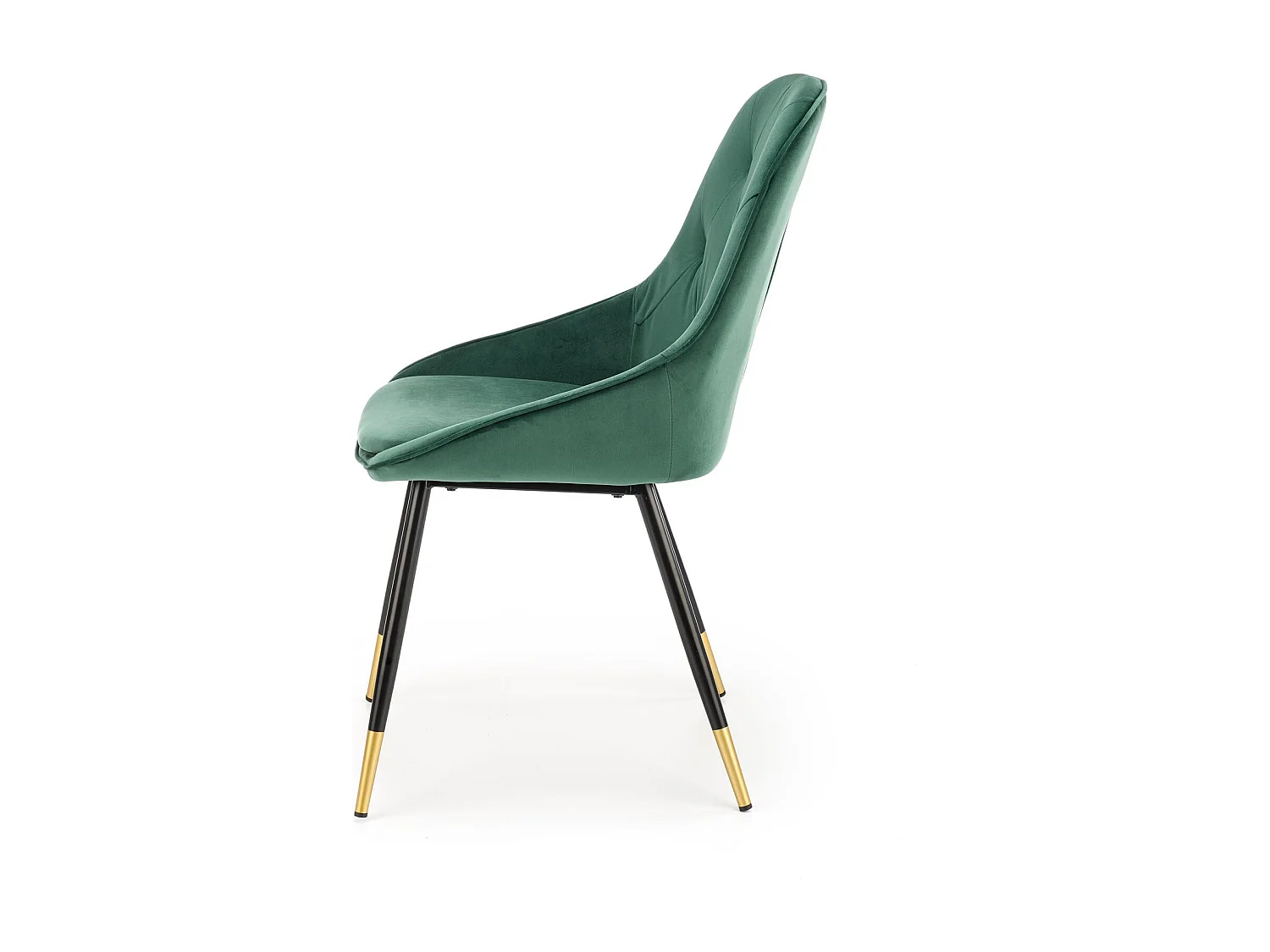 Sedia da pranzo in velluto verde con gambe in metallo nero e oro DAMONA