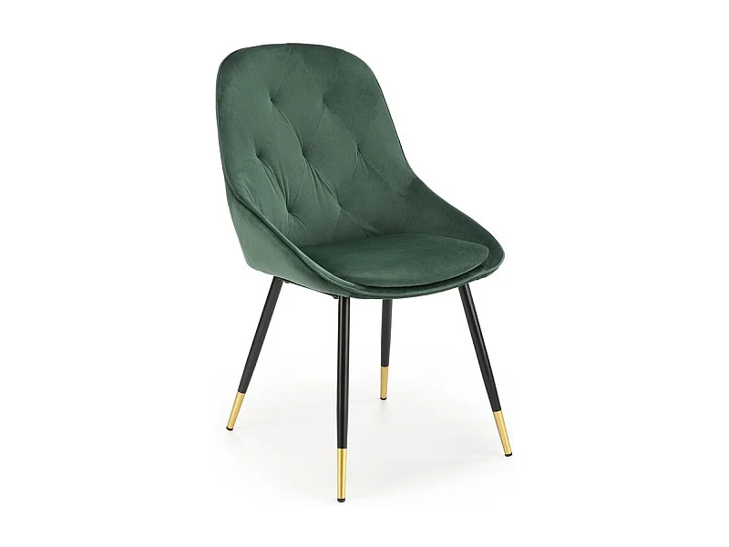 Silla de comedor de terciopelo verde con patas de metal negro y dorado DAMONA