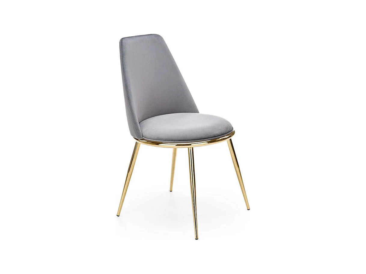 Chaise contemporaine en velours gris clair avec pieds en métal doré RAM