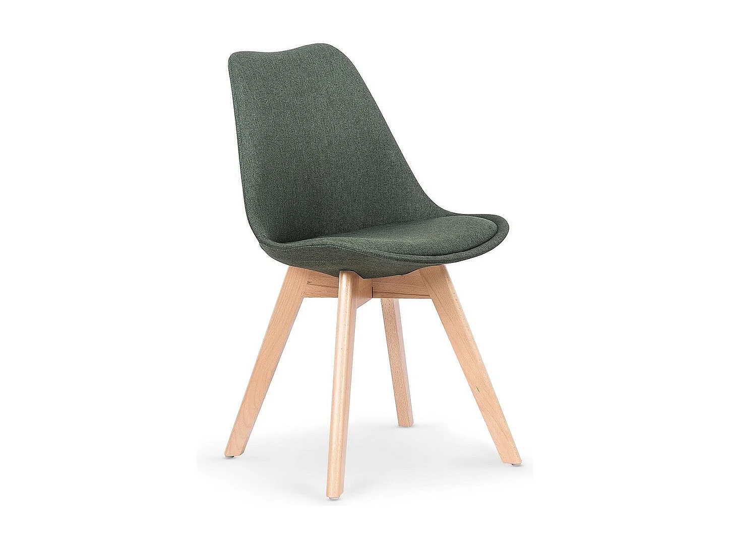 Sedia scandinava con tessuto verde scuro e gambe in legno massiccio Bertil
