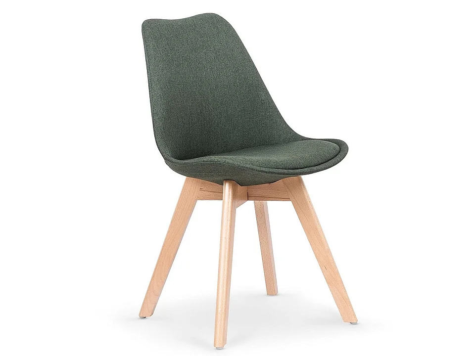 Chaise scandinave tissu vert foncé et pieds bois massif Bertil